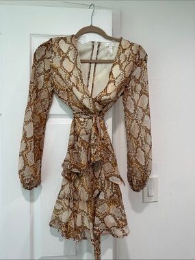 Leith Brown Snake-Print Wrap Blouse